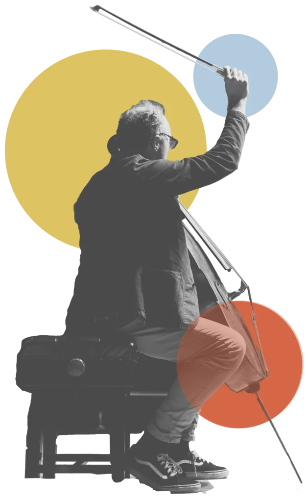 Adrian Brendel with coloured circles around him