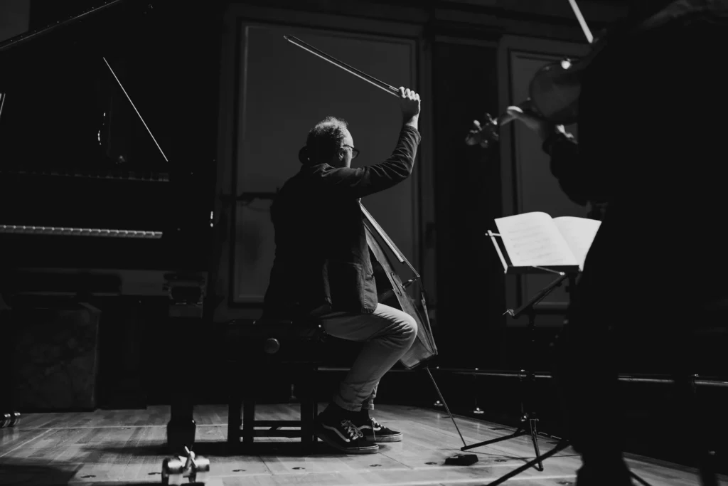 Adrian Brendel on cello performing with The Nash Ensemble