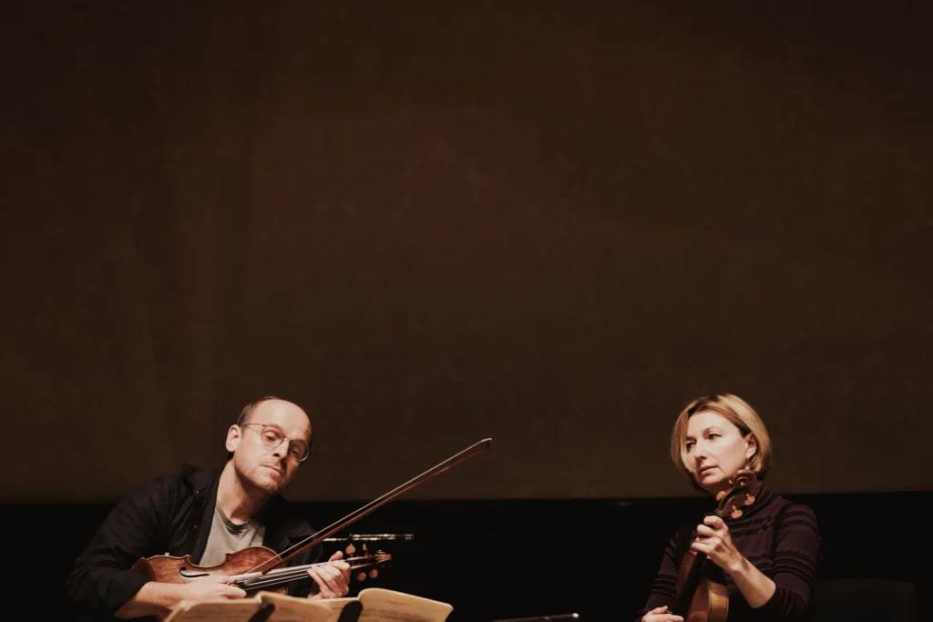 Rachel Roberts on viola, Graham Mitchell on Double bass and Adrian Brendel on cello performing with The Nash Ensemble
